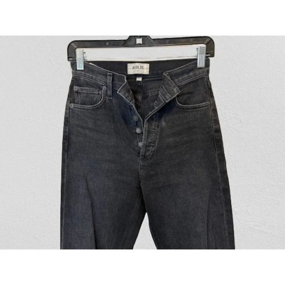 AGOLDE  High Rise Straight Jeans Front Buttons in Crushed Black Size 24
